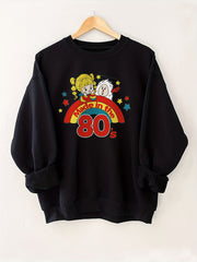 80s Cartoon Print Sweatshirt Long Sleeve Crew Neck Casual Sweatshirt