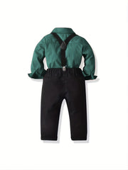 Boys Formal Outfit Shirt & Suspender Pants Set Gentleman Set