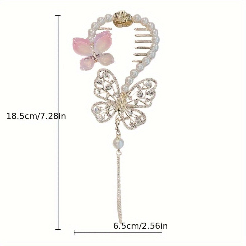 Rhinestone & Pearl Hair Claw Clip for Women Girls