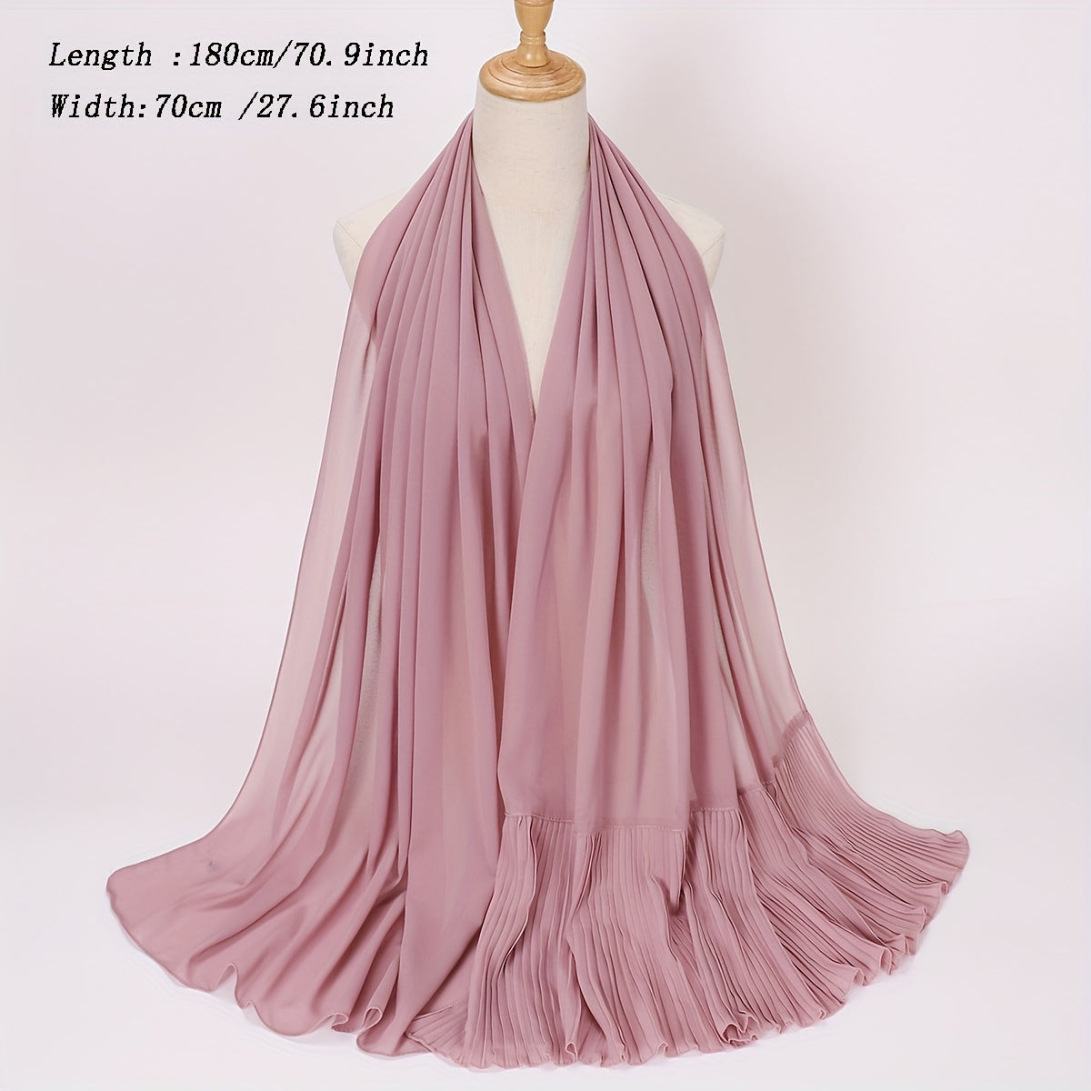 Pleated Ruffles Chiffon Hijab Solid Stitching Scarf Shawl for Women