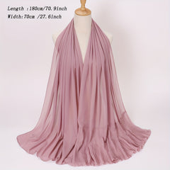 Pleated Ruffles Chiffon Hijab Solid Stitching Scarf Shawl for Women