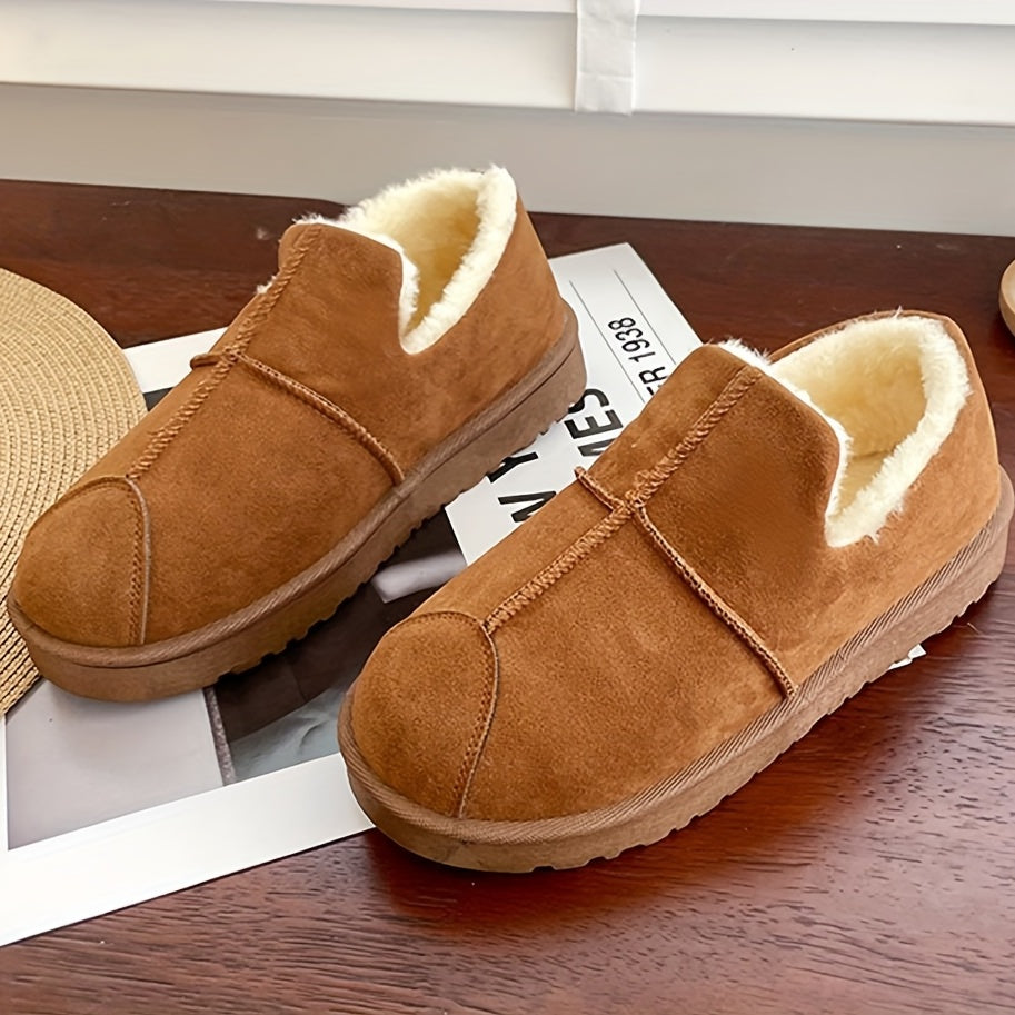 Women's Winter Snow Boots Low Round Toe Fluffy Shoes