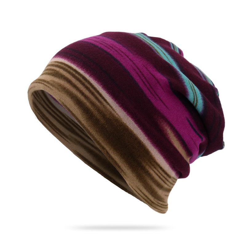 Stripe Print Beanie Hat Plush Wool Warm Knitted Hat