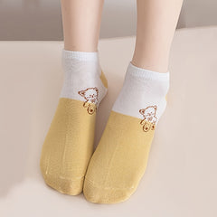 5 Pairs Cartoon Bear Print Socks & Lightweight Low Cut Ankle Socks