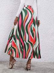 Abstract Print Pleated Maxi Skirt Women's Clothing