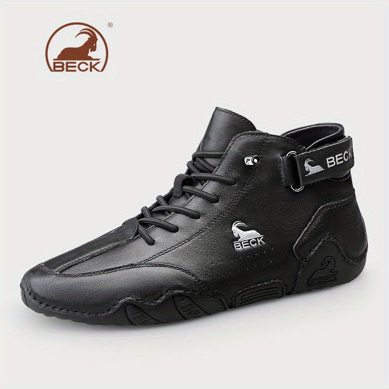 Men's Lace up Boots Casual Leather Walking Shoes With Hook And Loop