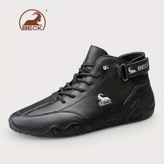 Men's Lace up Boots Casual Leather Walking Shoes With Hook And Loop