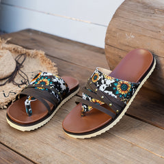 Sunflower Pattern Flat Sandals Hollow Beach Slippers