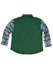Colorblock Southwestern Print Button Up Blouse