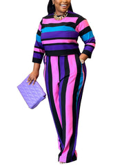 Colorblock Stripe Print Outfits 2 Piece Set