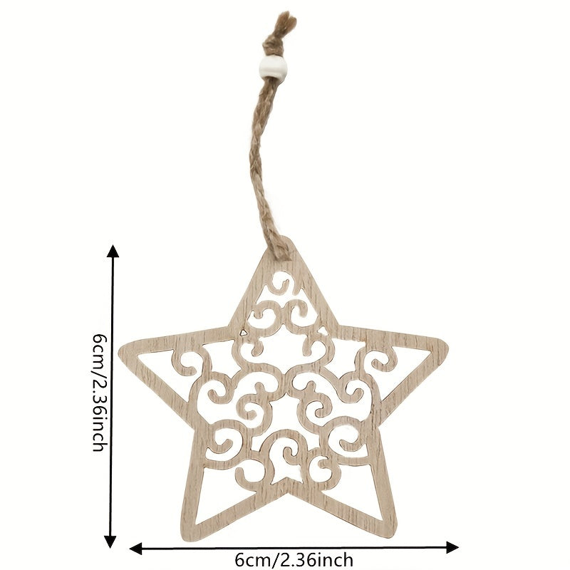 12pcs Wooden Snow Star Pendants for Party Decor