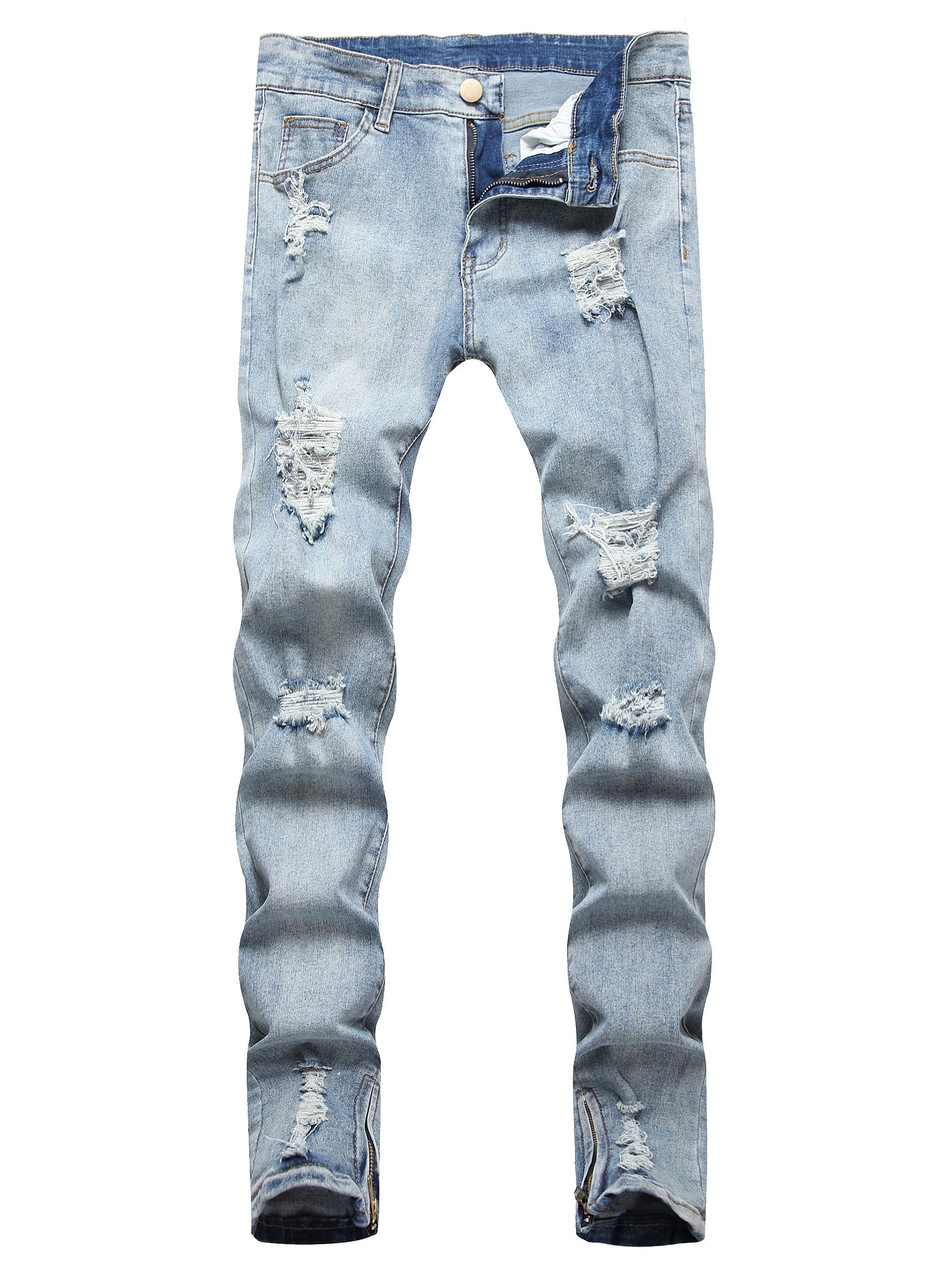 Men's Slim Fit Ripped Jeans Distressed Denim Pants