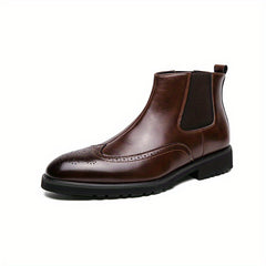Men's Brogue Chelsea Boots Pointed Toe Slip On Ankle Boots