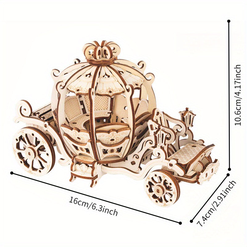 3D Wooden Pumpkin Carriage Puzzle Detailed Model DIY Craft Kit
