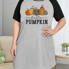 Leopard Pumpkin & Letter Print Raglan Sleeve Tee Dress