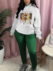 Women's Plus Abstract Lip & Letter Print Hooded Sweatshirt