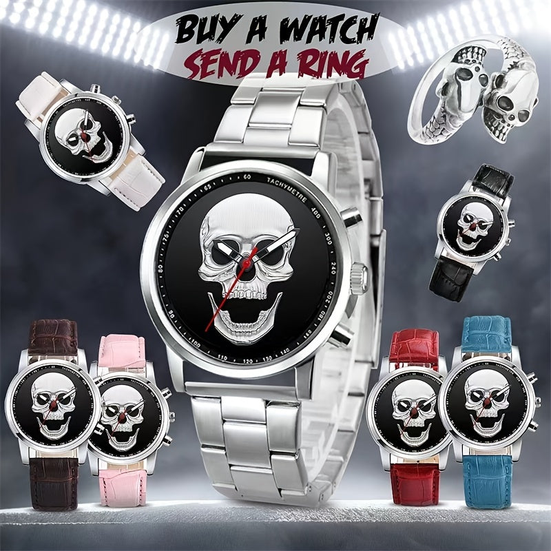 Skull Alloy Round Wrist Watch For Men And Women