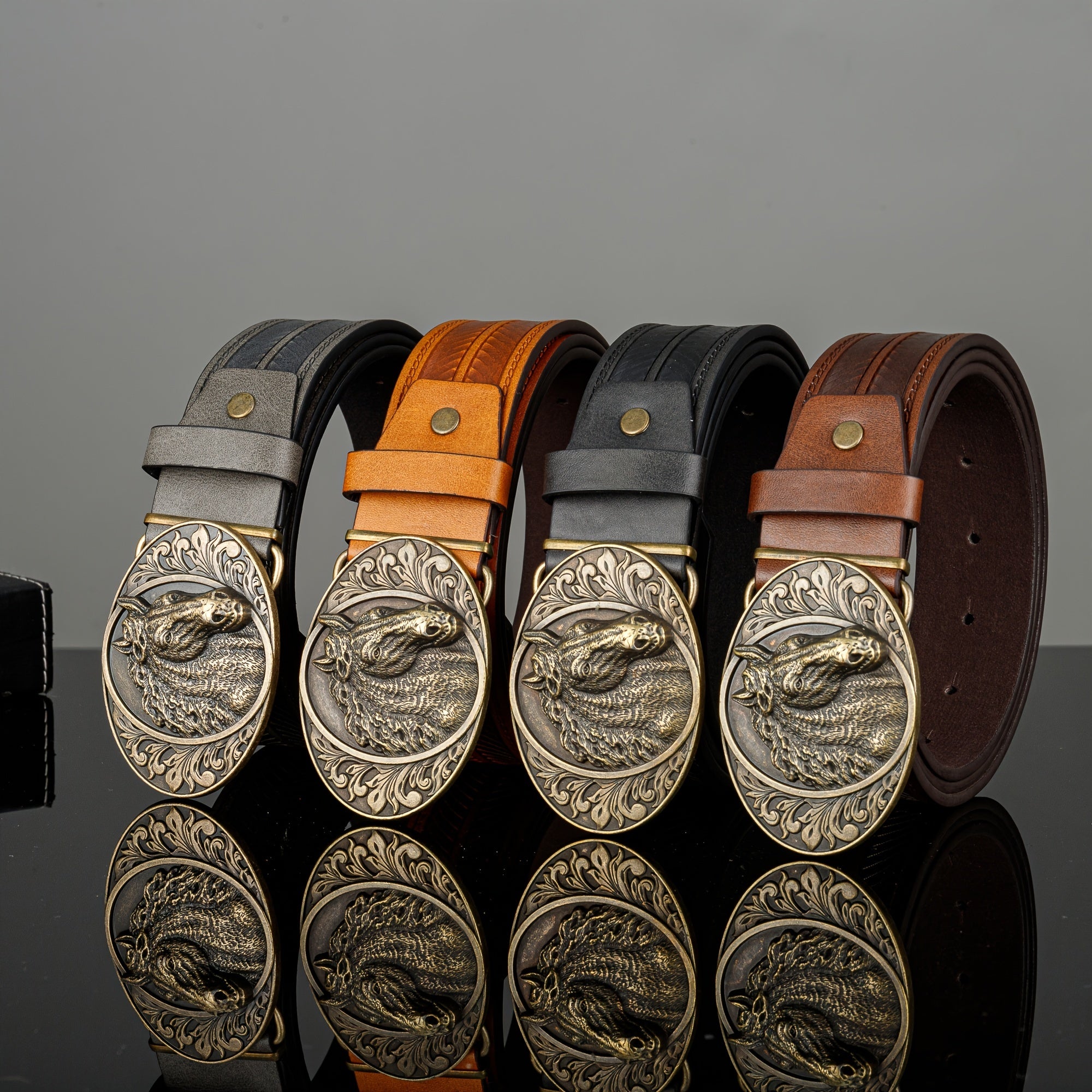 Retro Horse Pattern Buckle Belt For Men Denim Pants Jeans