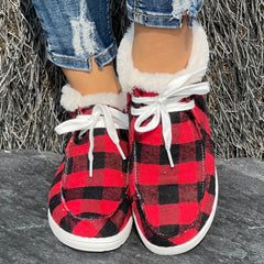 Women's Red & Plaid Snow Boots Flat Comfortable Fur Insoles