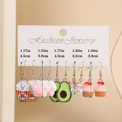 Funny Fruit Ice Cream Earrings Set - 5 Pairs for Girls