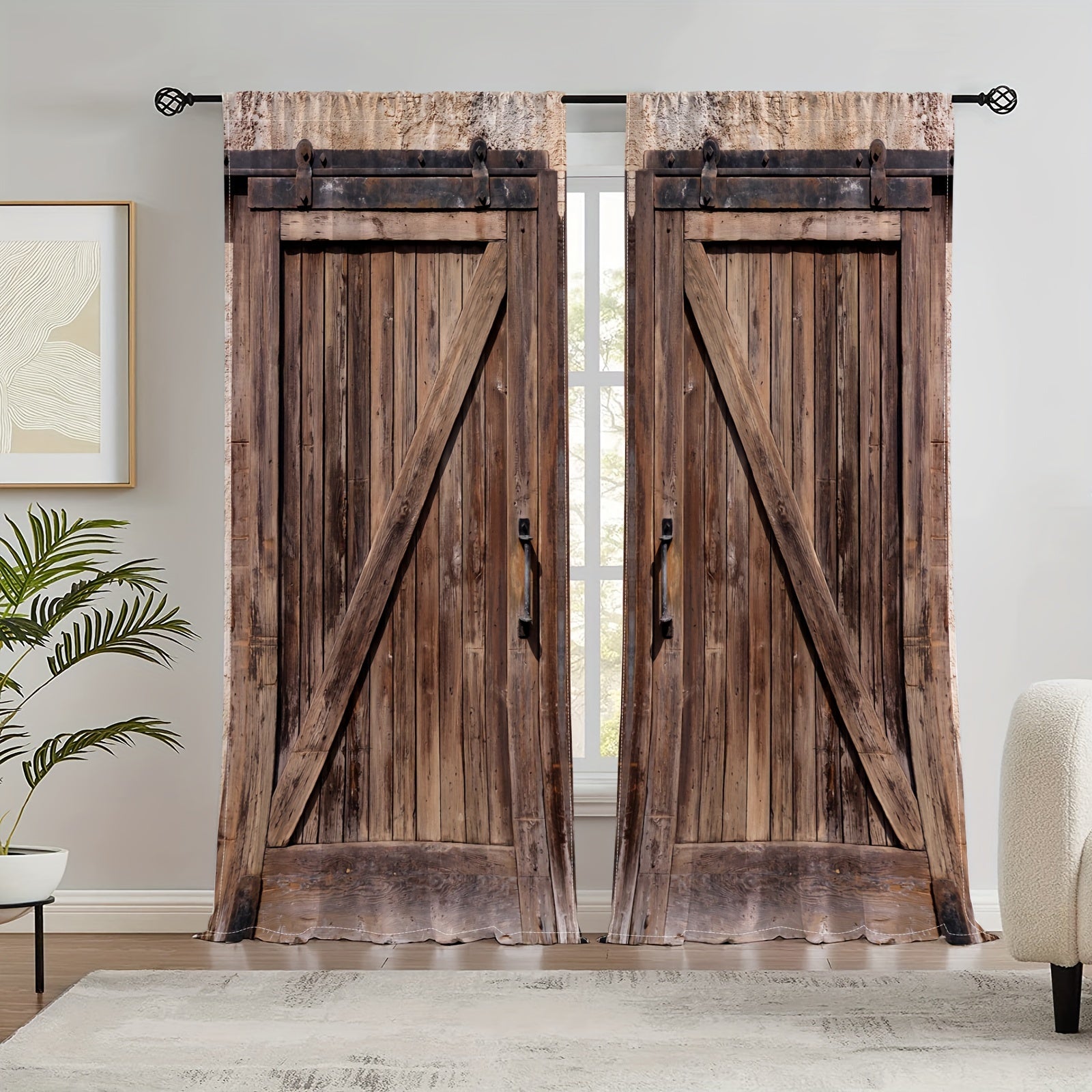 Rustic Barn Door Print Curtains Set of 2