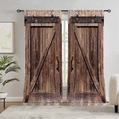 Rustic Barn Door Print Curtains Set of 2