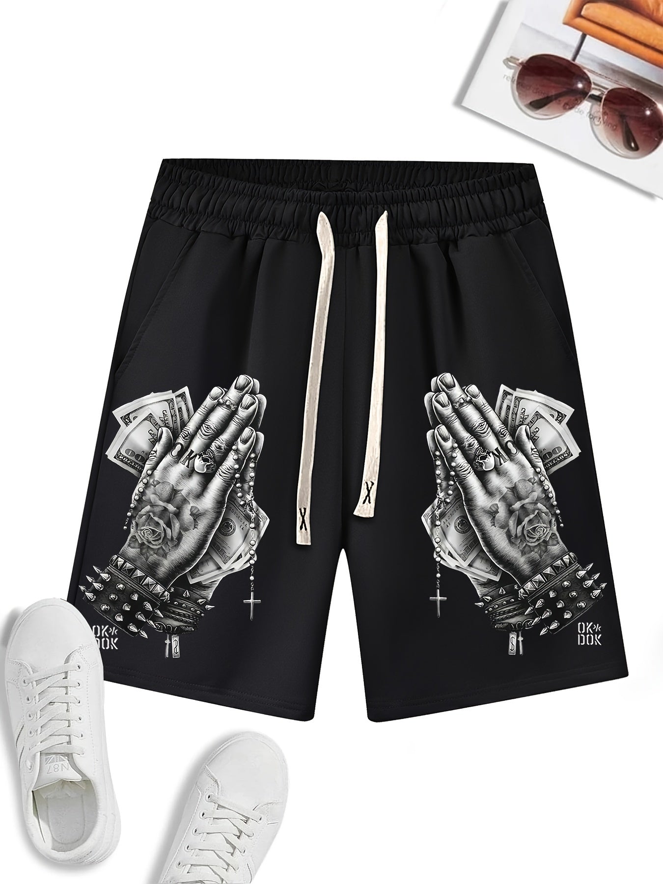 Men's Praying Hands Drawstring Gym Workout Shorts