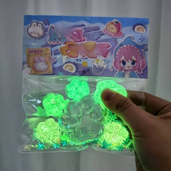 Glow in the Dark Soft 5 Squishy Cat Paw Squeeze Toy - Green Pink Purple
