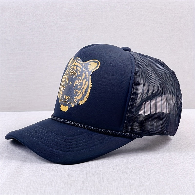 Tiger Head Print Trucker Hat Mesh Baseball Cap Hip Hop Adjustable Dad Hats