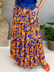 Women's Plus Floral Print High Rise Smock Maxi Skirt With Pockets