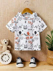 Graffiti Pattern Hooded T shirt Boys Girls Summer Clothes