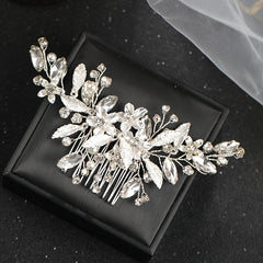 Silvery Crystal Flower Hair Comb Wedding Hair Accessories Bridal Tiara Headpiece