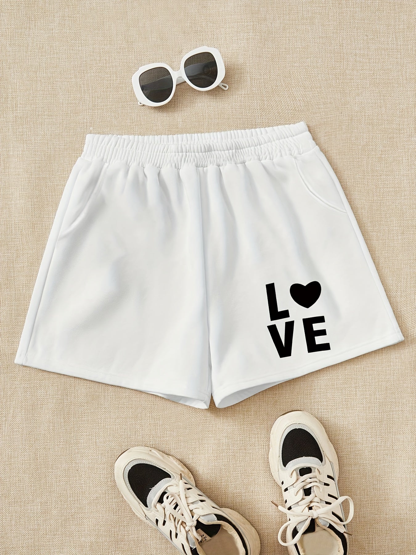 Girls LOVE Print Sweat Shorts Elastic Waist Work Out Shorts