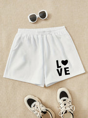 Girls LOVE Print Sweat Shorts Elastic Waist Work Out Shorts