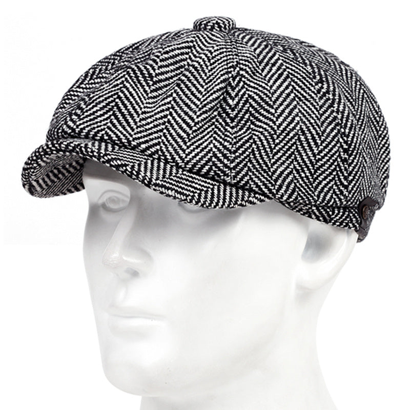 Men's Vintage Chunky Herringbone Knit Beret Hat