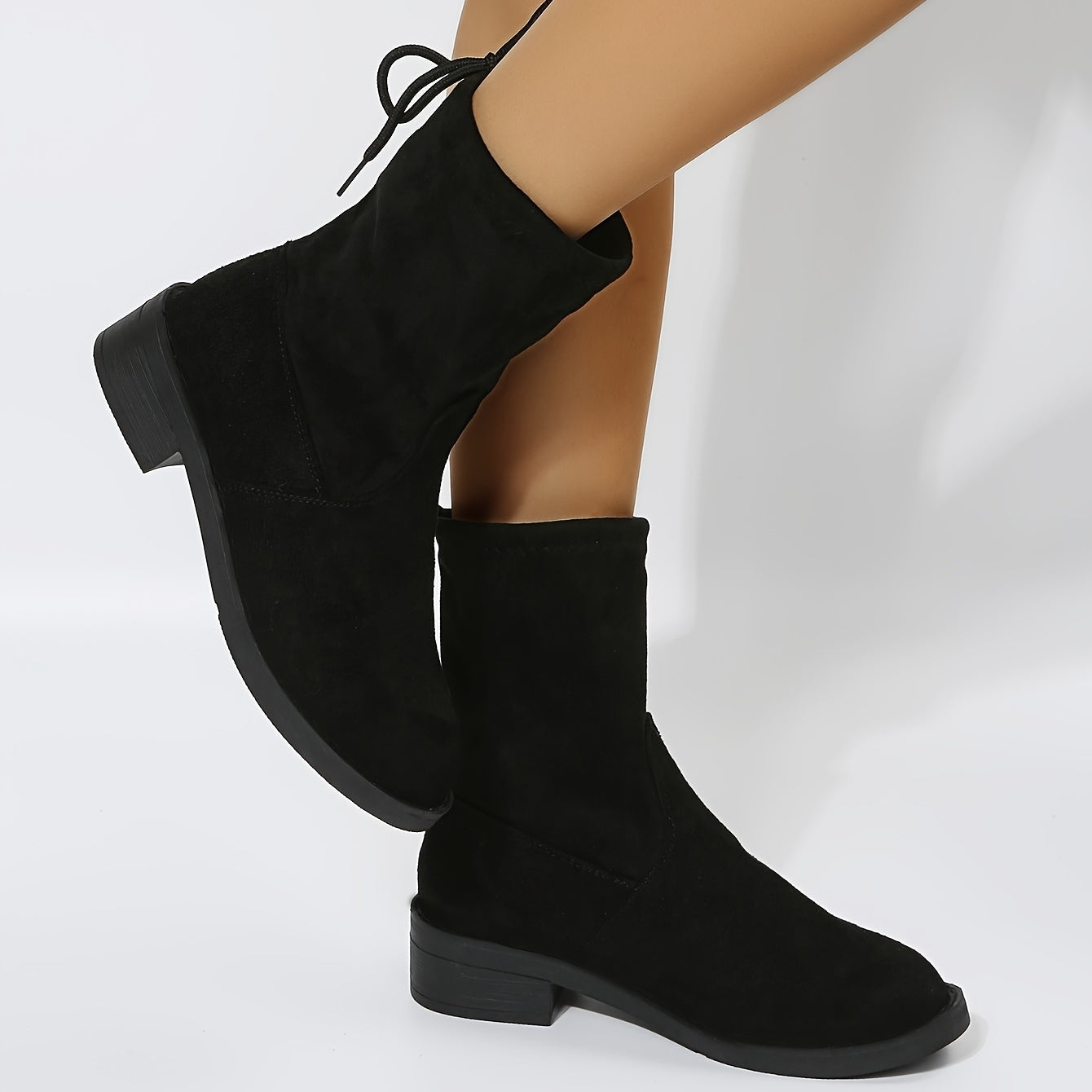 Women's Low Block Heel Ankle Boots Lace-Up Slip-On Round Toe Short Boots