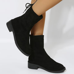Women's Low Block Heel Ankle Boots Lace-Up Slip-On Round Toe Short Boots