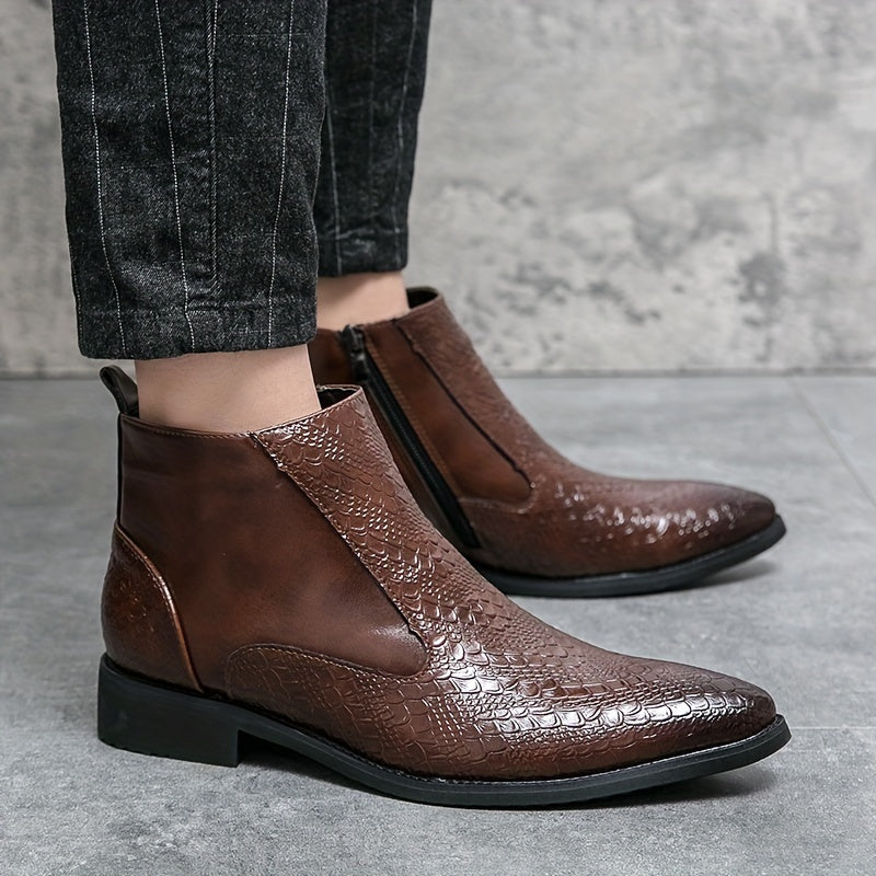 Men's Pointed Toe Ankle Boots, Side Zipper
