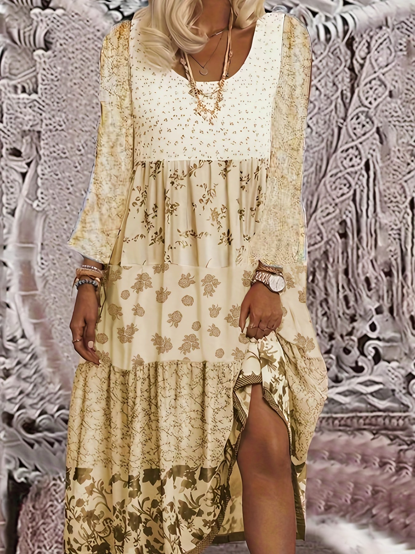 Floral Print Colorblock Maxi Dress