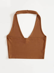 Women's Ribbed Halter Crop Top Slim Fit Tank