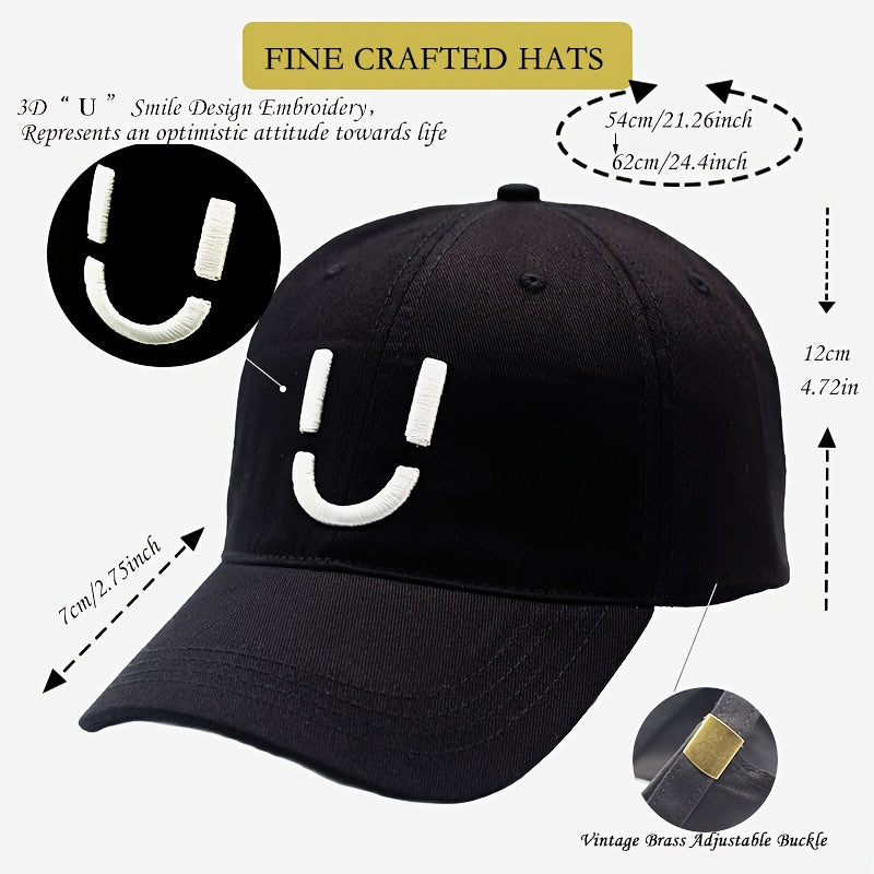 3D U Happy Face Embroidered Baseball Cap Dad Hat Hit Hop Hats For Men Women