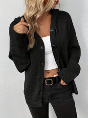 Solid Long Sleeve Button Up Hooded Sweater Cardigan