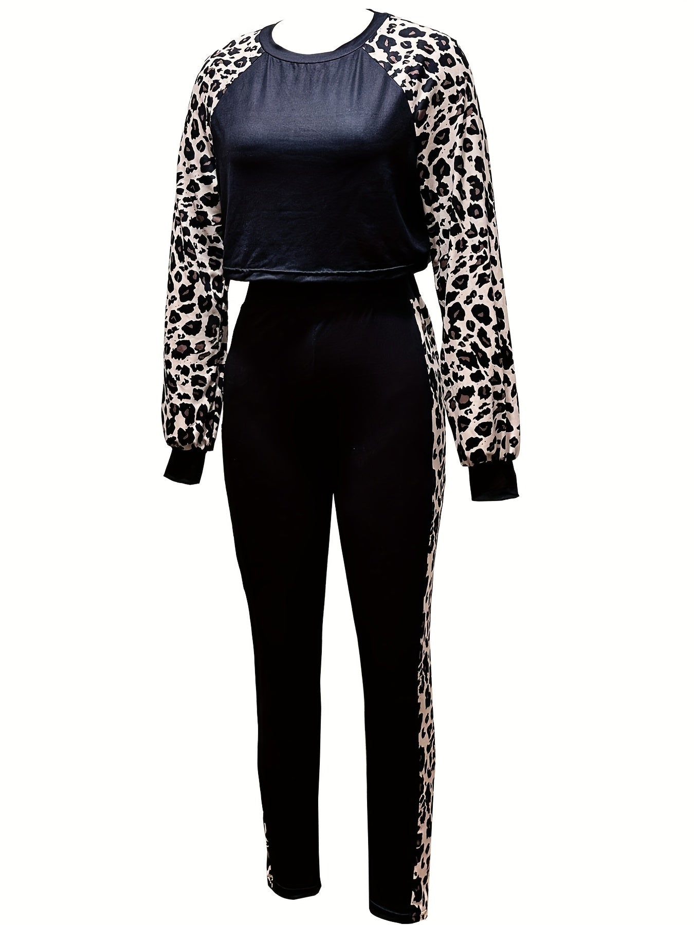 Leopard 2pc Set Long Sleeve T-shirt & Leggings Outfit Women's Clothing