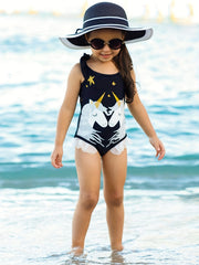 Girl's Unicorn Print Tankini Swimsuit for Beach Vacation