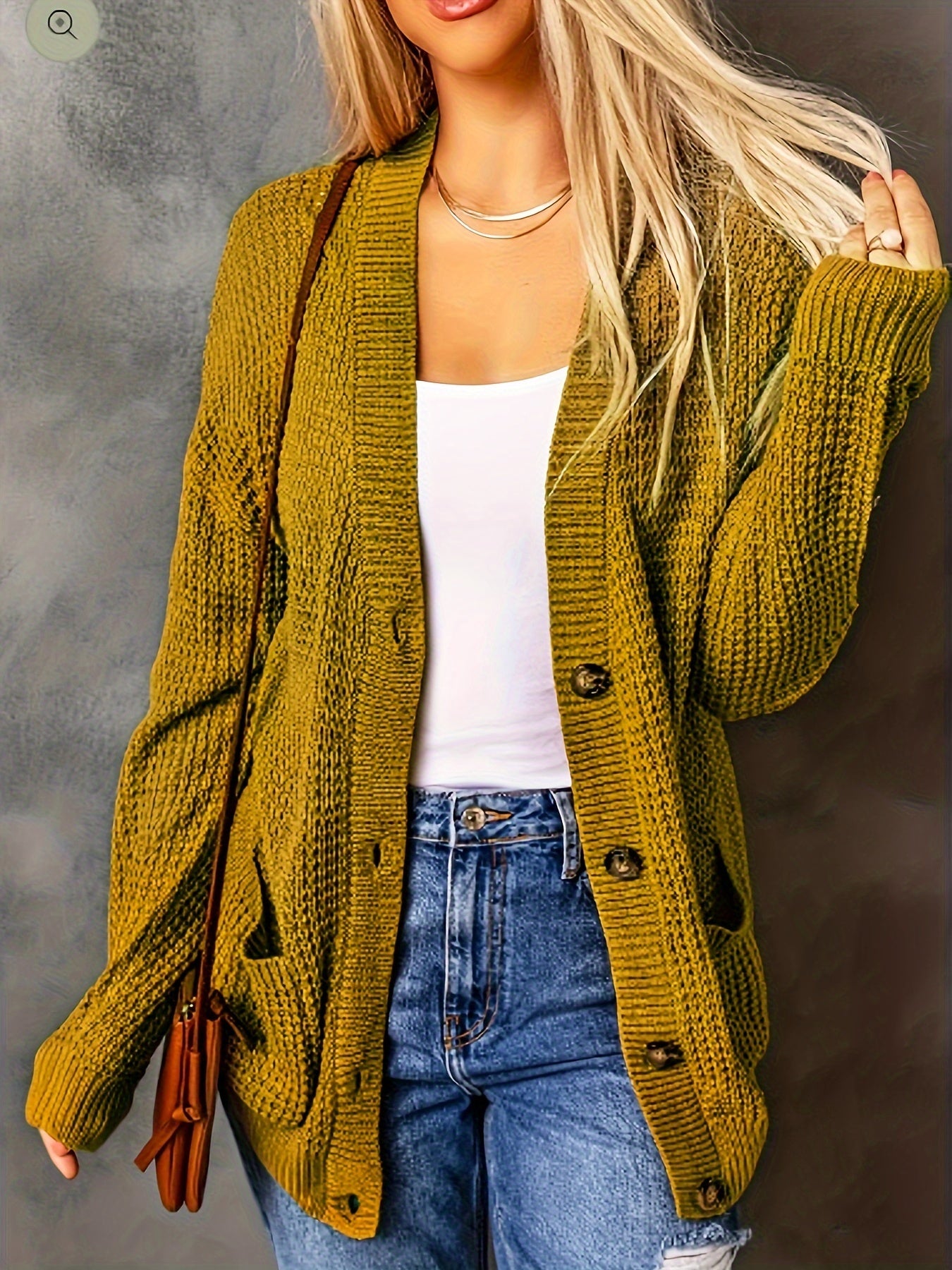 Solid Long Sleeve Cardigan With Pockets