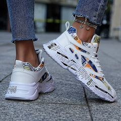 Graffiti Graphic Chunky Sneakers Soft Lightweight Running Shoes