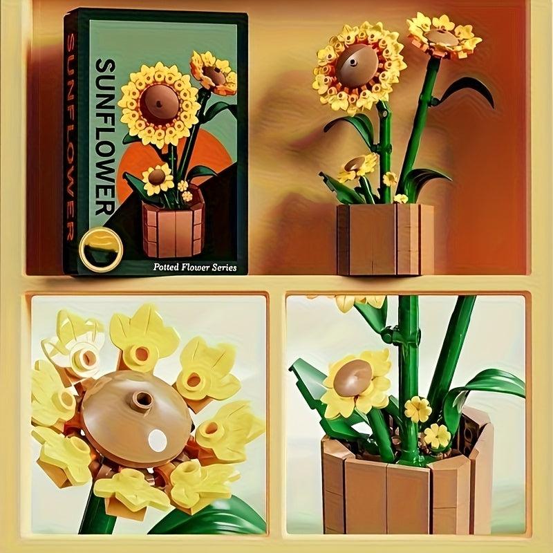 Flower Building Blocks Sunflower Lily Rose Models for Home Decor