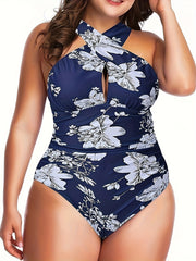 Floral Print Ruched Tummy Control One Piece Swimsuit