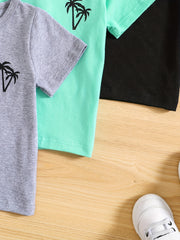 Baby Boys Casual Set Coconut Tree Pattern Short Sleeve T shirts 3pcs