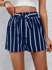 Striped Print Tie Front Shorts Wide Leg Summer Casual Shorts
